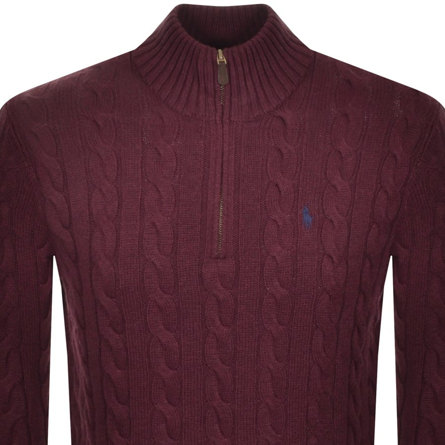 Alternative Image for ProductRalph Lauren Half Zip Cable Knit Jumper Burgundy2